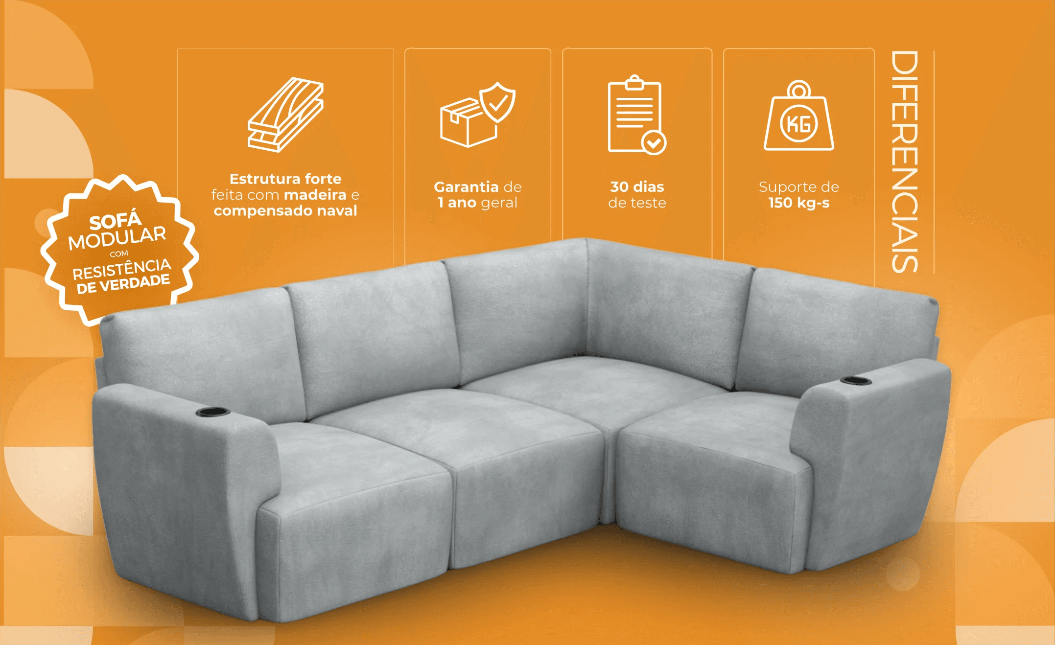Sofá Modular Damie de quatro lugares configurado em L
